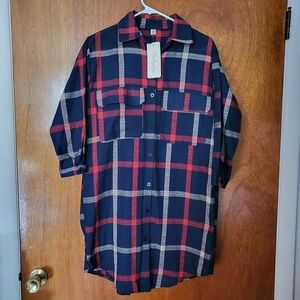 NWT Yipinyichu Womens XL Lightweight  Plaid Knit Dress 3/4 Sleeve Button-Down‎
